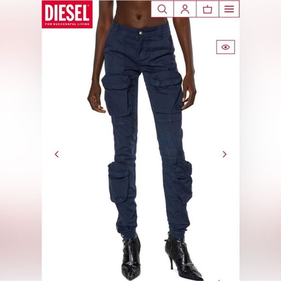 Diesel Cargo Pants P-LAN Trouser Blue Satin SZ 27 NWOT - Picture 3 of 10